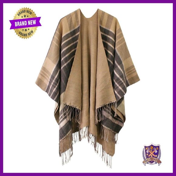 Jackets & Blazers - Oversized Winter Poncho Cape Shawl Wrap Cardigan Coat Tassel Hem
